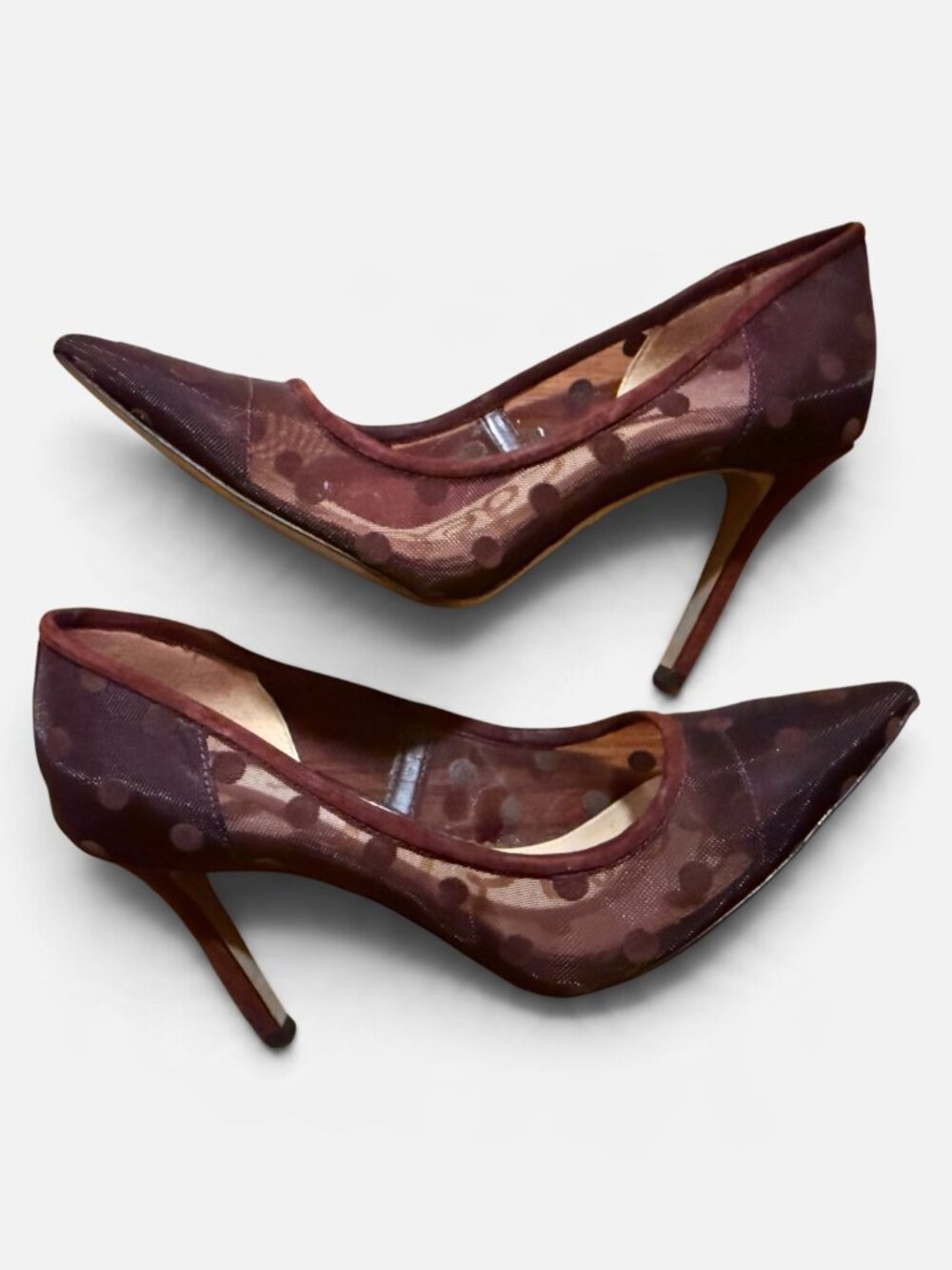 Sam Edelman Hazel Mesh 3 Women's Maroon Polka Dot Pumps Size 6.5
